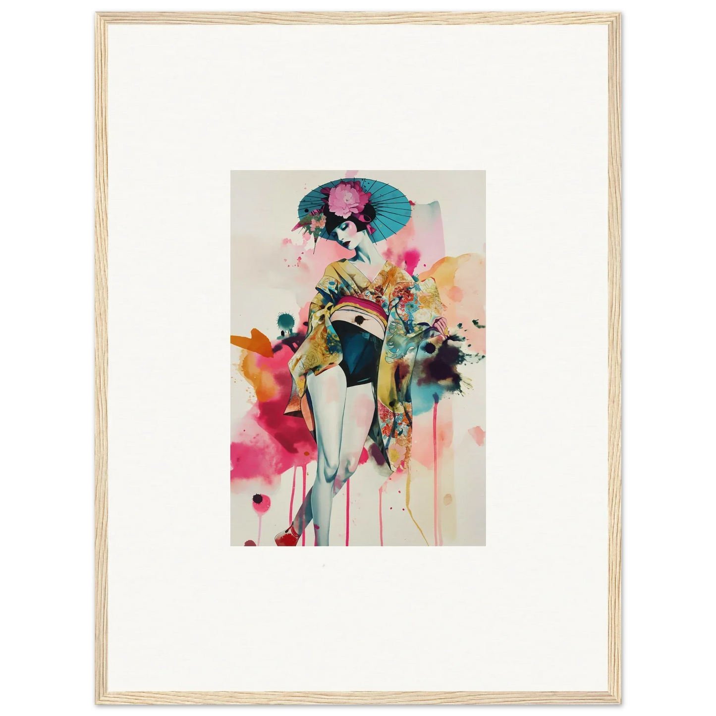 Colorful abstract painting of a female figure with a parasol for Candy Fantasia room decor