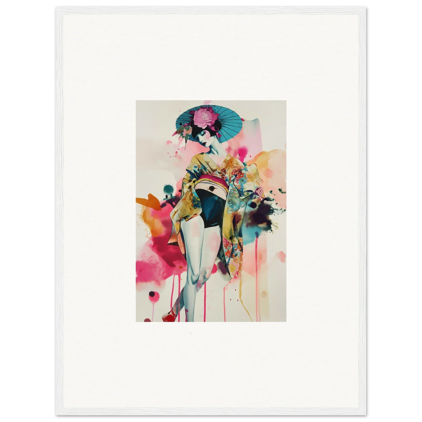 Colorful abstract painting of a female figure with parasol for Candy Fantasia room decor