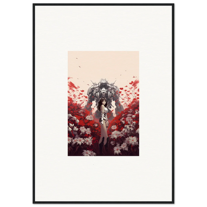 Robotic figure strolling through flowers, perfect for Boundary Whimsy room decoration canvas print