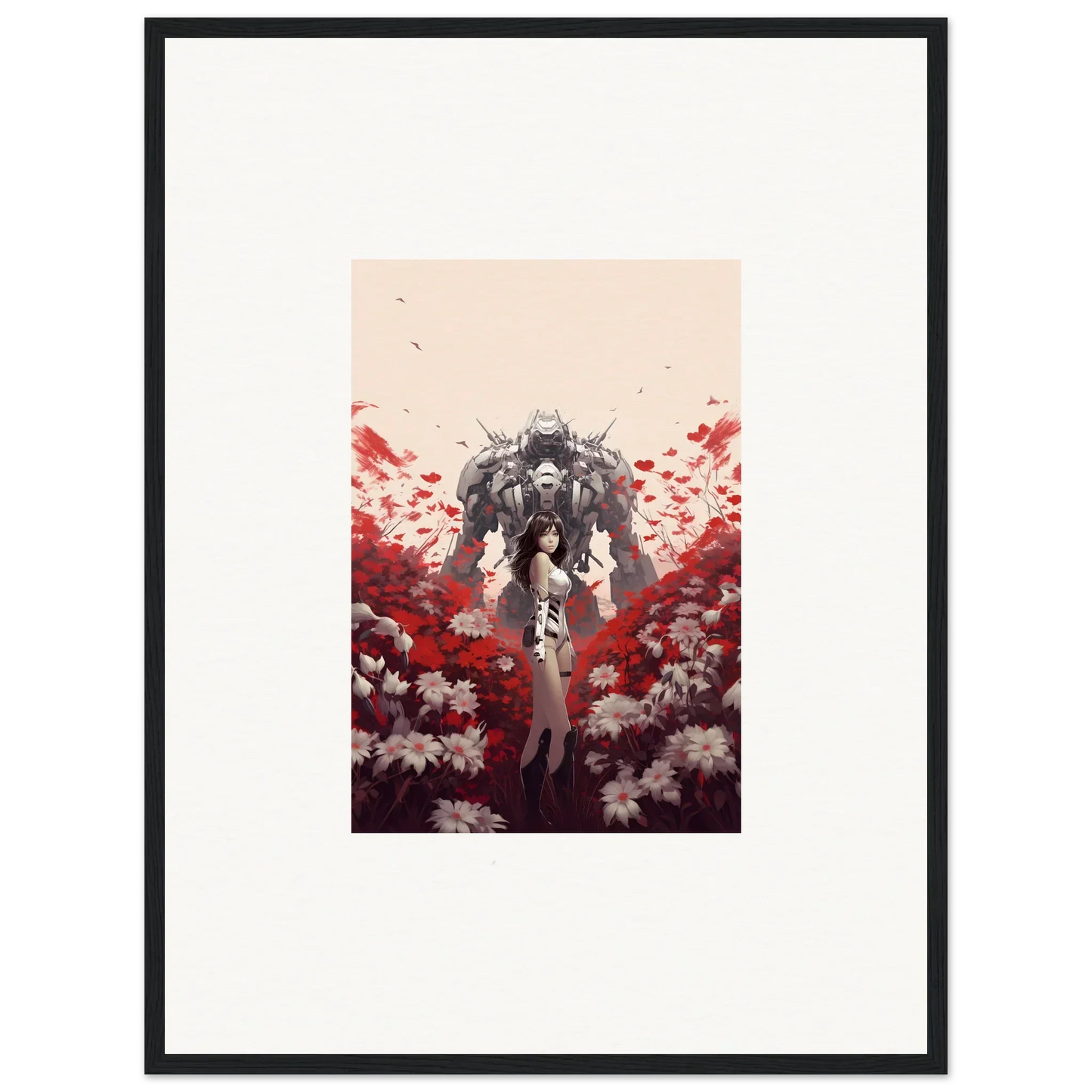 Robotic figure in flowers for a unique Boundary Whimsy canvas print room decoration