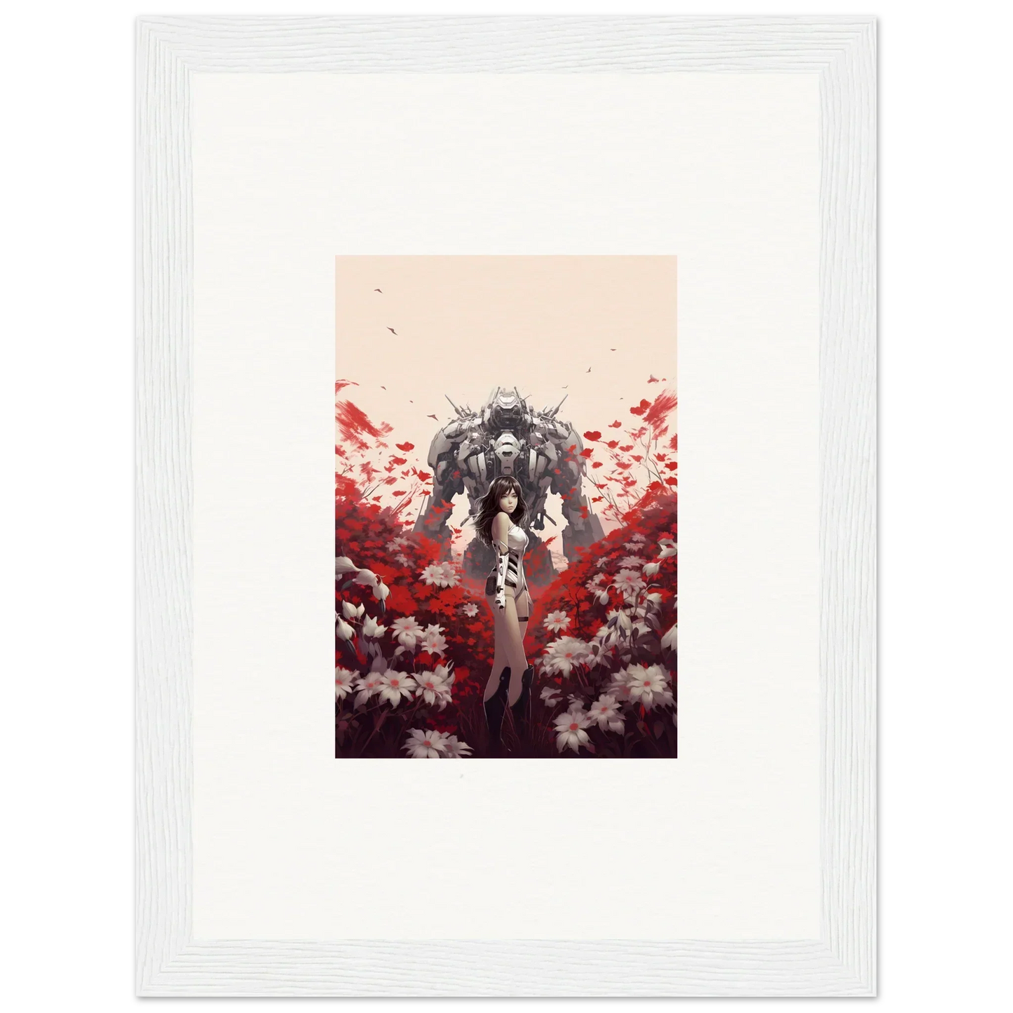 Robotic figure in flowers for a unique Boundary Whimsy canvas print decor