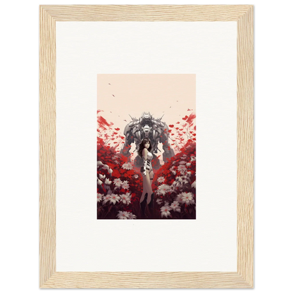 Framed canvas print of a figure with red and white flowers for boundary whimsy decoration