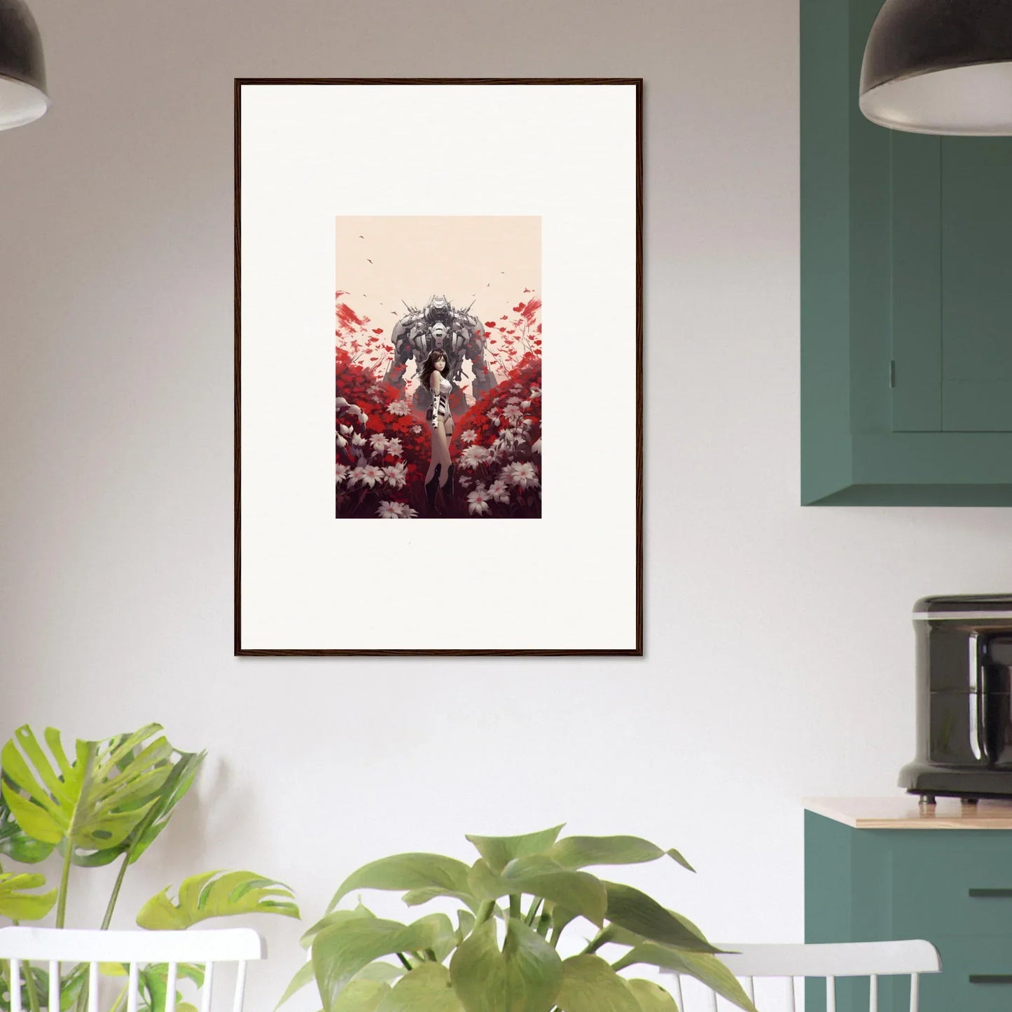 Framed canvas print of dark figure with red and white for boundary whimsy room decoration