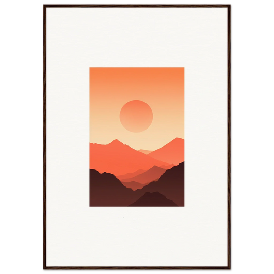 Framed minimalist artwork of a sunset over mountains for elegant room decor