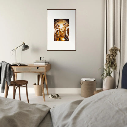 Golden-hued portrait framed wall art for cosmic etudes room decor