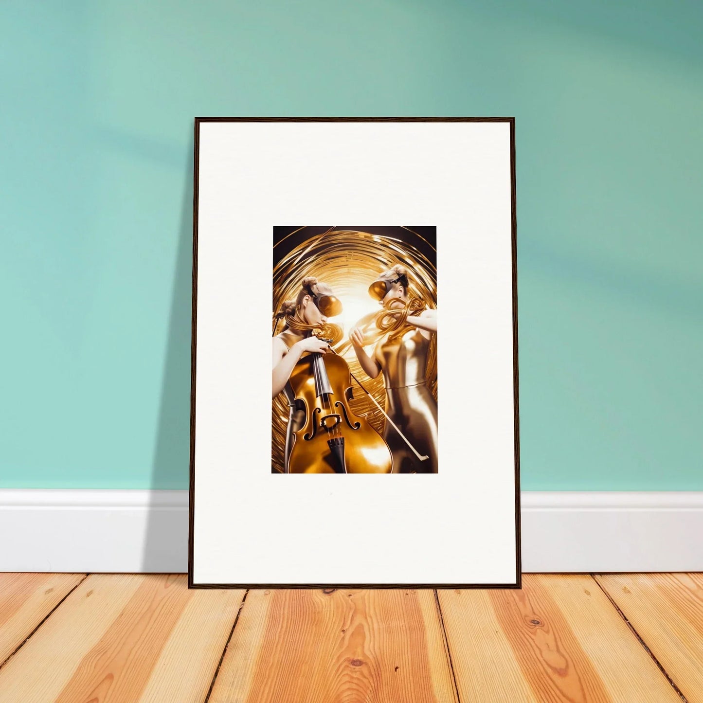 Framed wall art featuring golden figures in an abstract style for cosmic etudes room decor