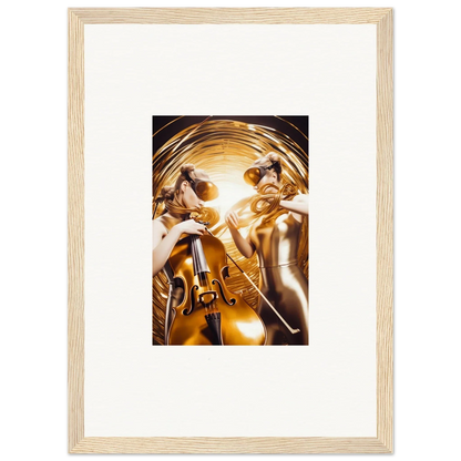 Framed wall art of golden figures with instruments, perfect cosmic etudes room decor