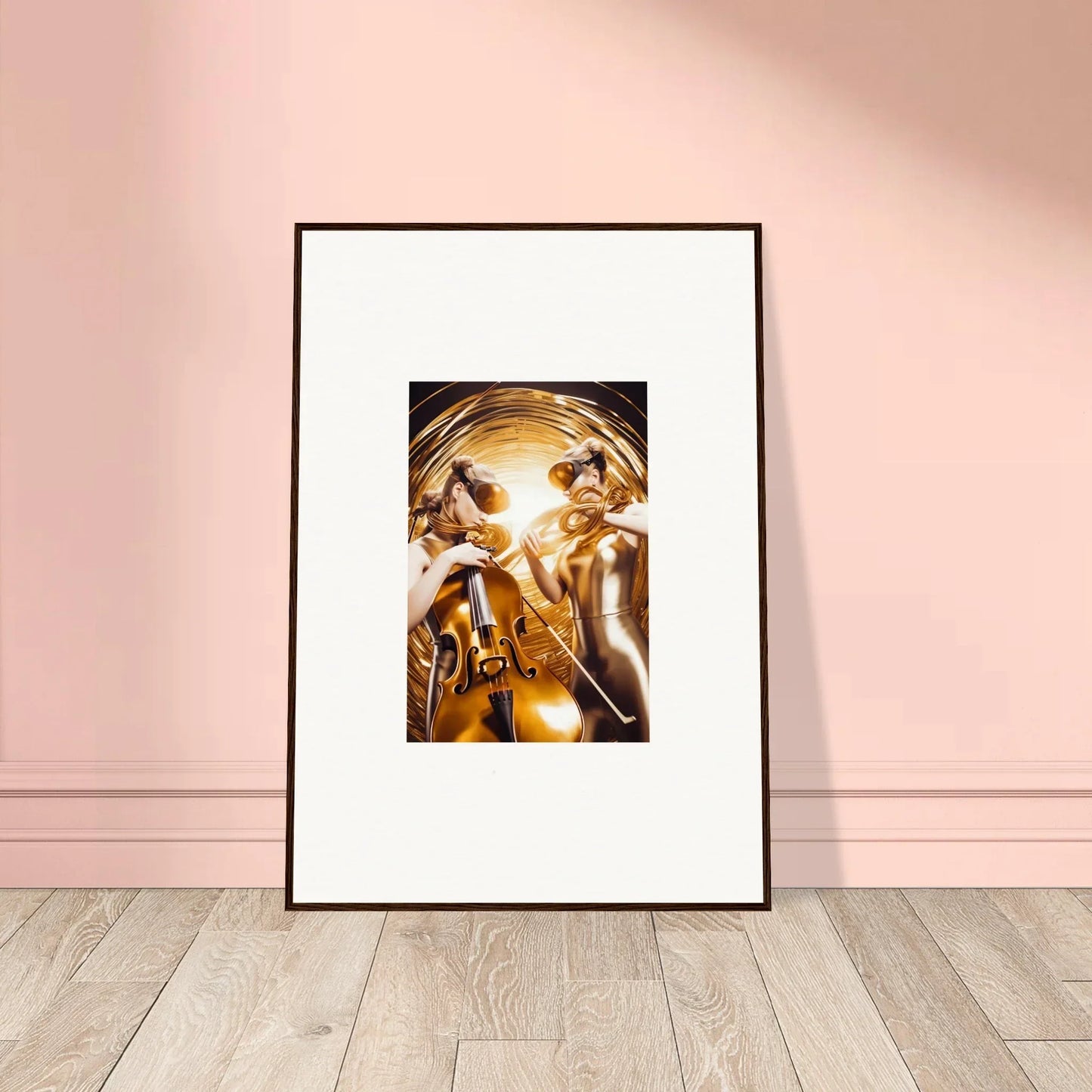 Framed wall art of golden figures in a surreal style, perfect for cosmic etudes room decor