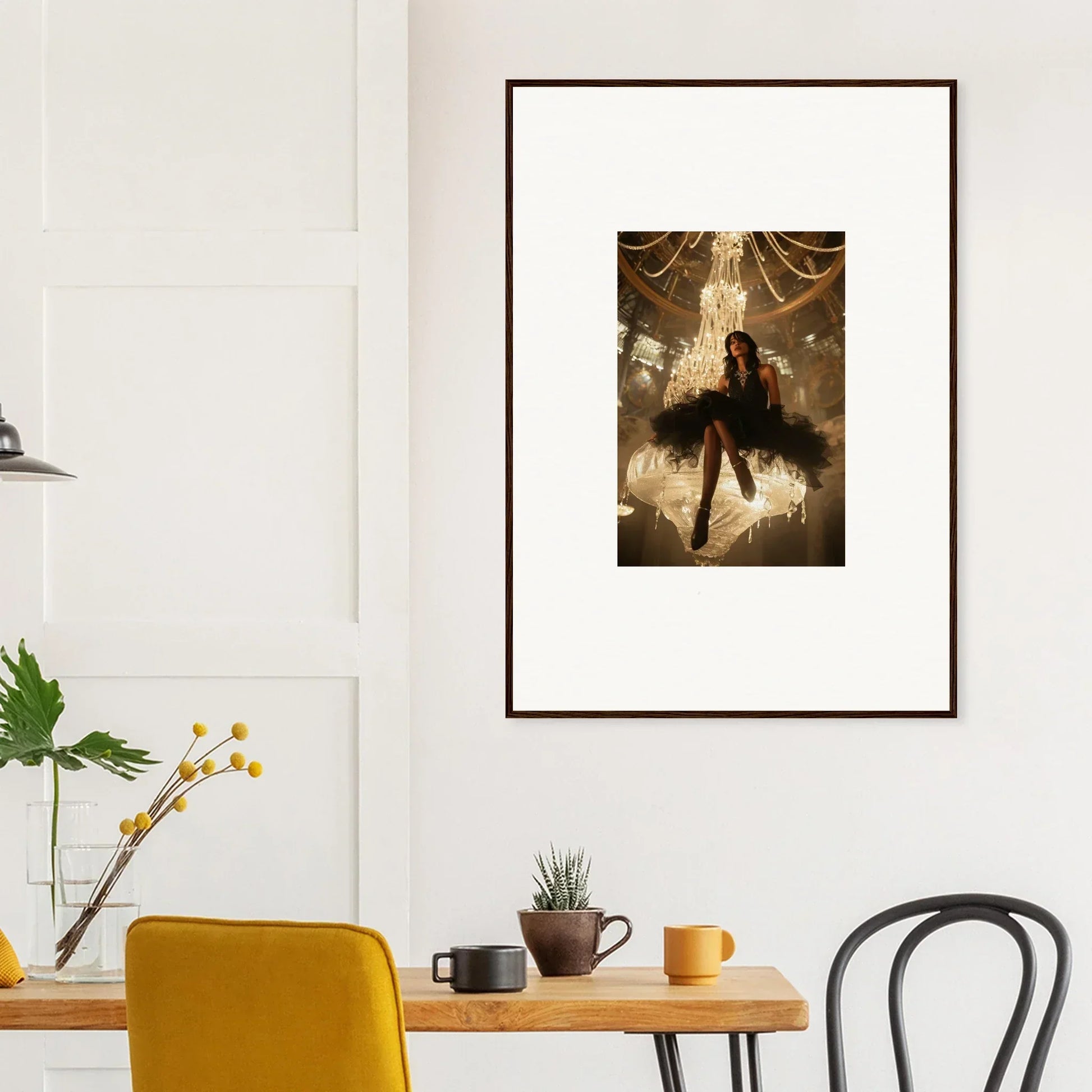 Framed wall art of a Ballerina in a golden background for goddess ascendant room decor