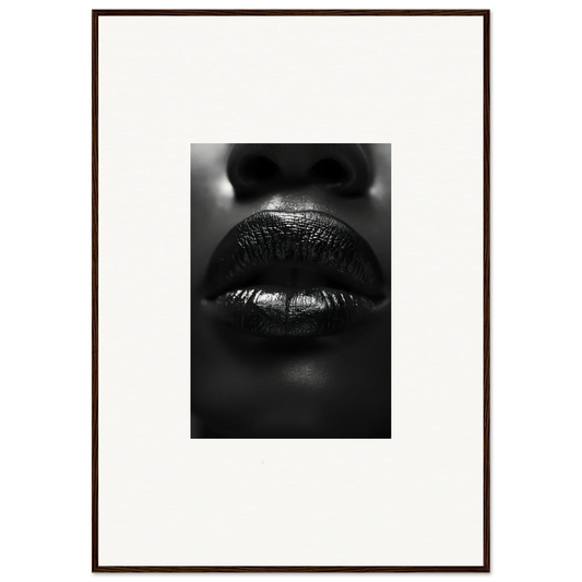 Close-up black and white glossy lips artwork for liquid kisses canvas print decor