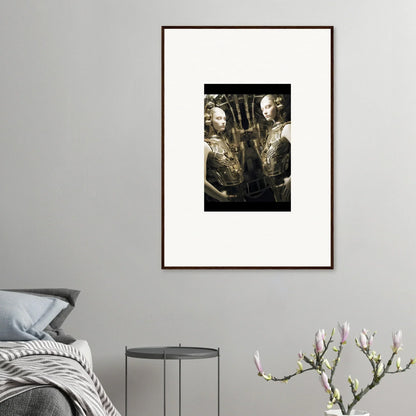 Framed black and white photograph of two figures in conversation for dreams unveiled room decor