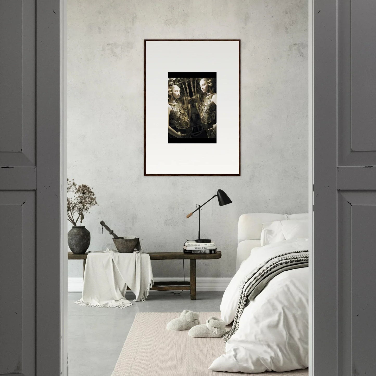 Framed black and white photograph for elegant room decor in Cyborg Dreams Unveiled