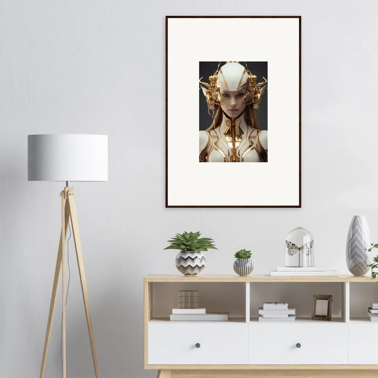 Framed canvas print of a golden headdress, perfect for Muse Euphoria room decoration