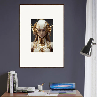 Framed canvas print of a whimsical muse euphoria figure with a golden headdress