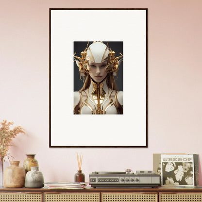 Framed canvas print of a fantastical muse euphoria figure with a golden headdress