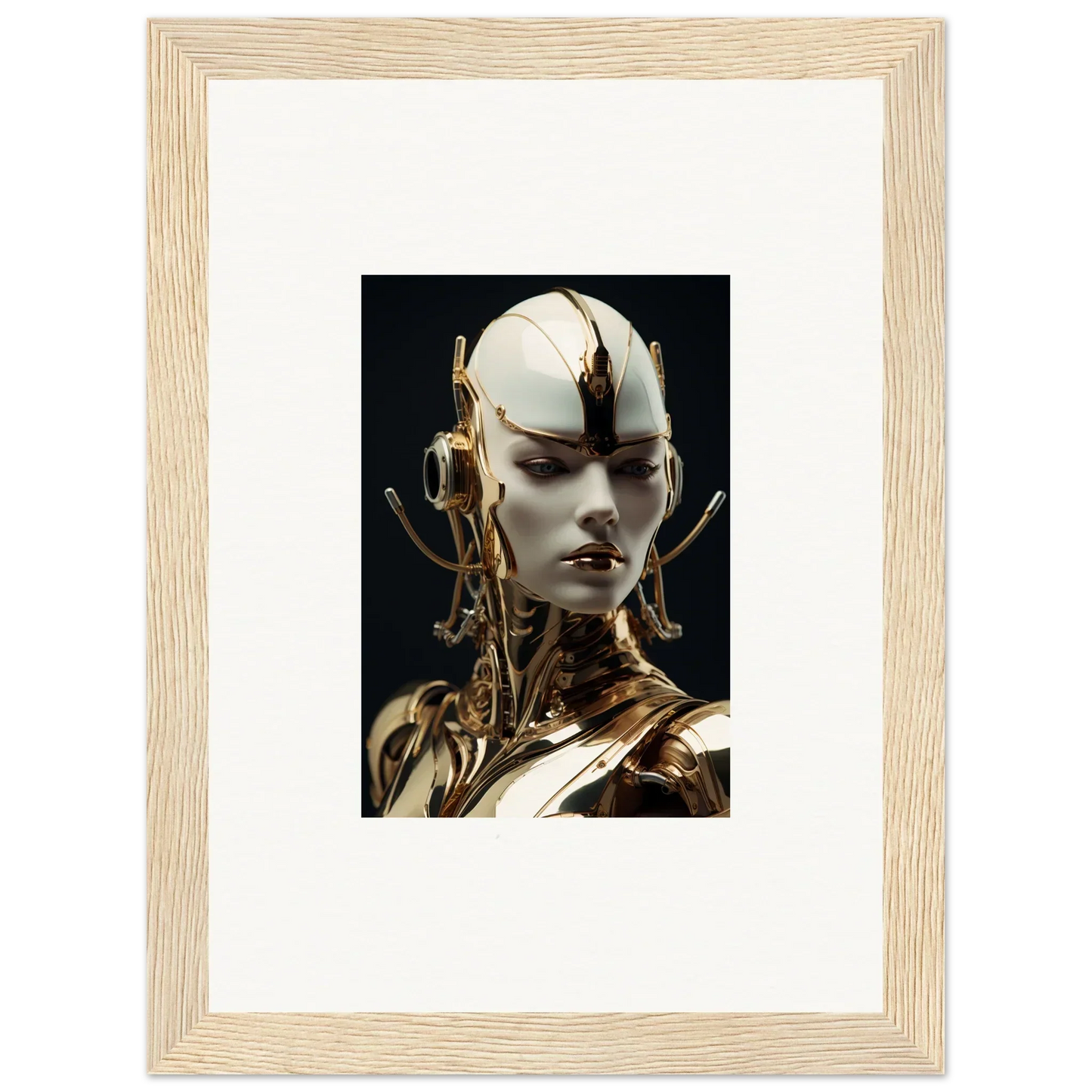 Futuristic humanoid figure with gold and white features, perfect for room decoration