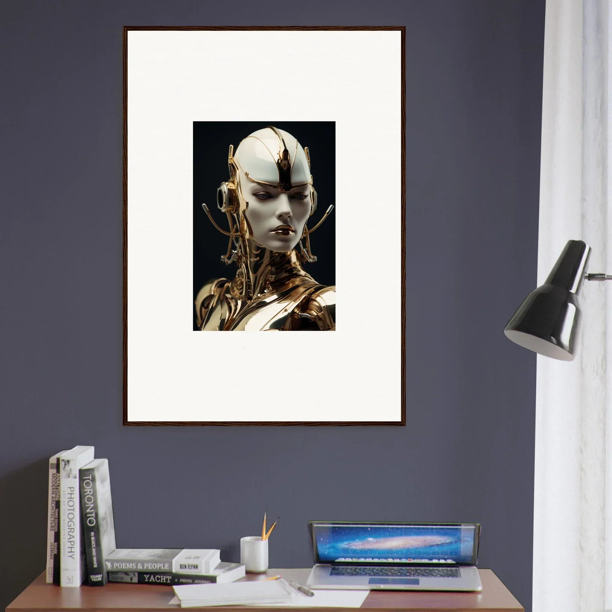 Futuristic humanoid artwork blending mechanical elegance, perfect for room decoration