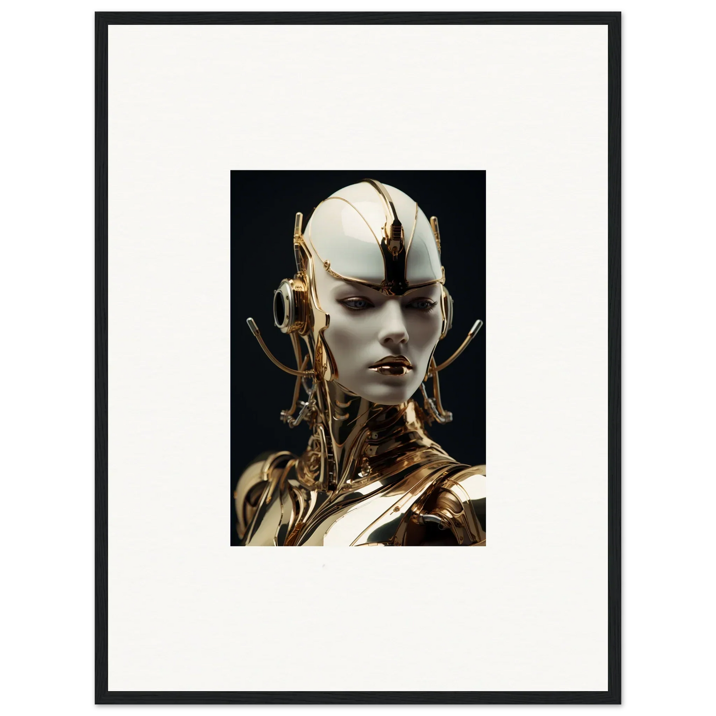 Futuristic cyborg with gold features, perfect for mechanical elegance canvas print decor