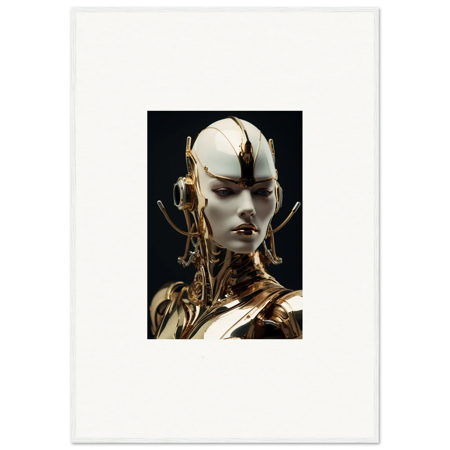 Futuristic humanoid cyborg with metallic gold and pale skin for mechanical elegance canvas print