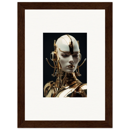 Futuristic humanoid robot in gold and white for a stylish canvas print of mechanical elegance