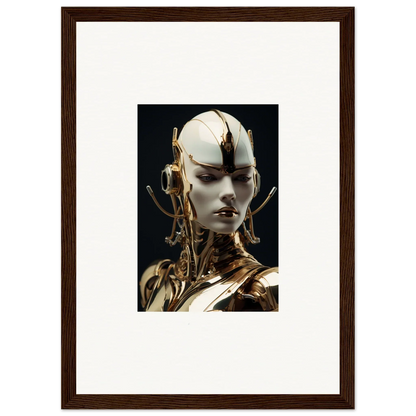 Futuristic humanoid robot in gold and white for stylish room decoration canvas print