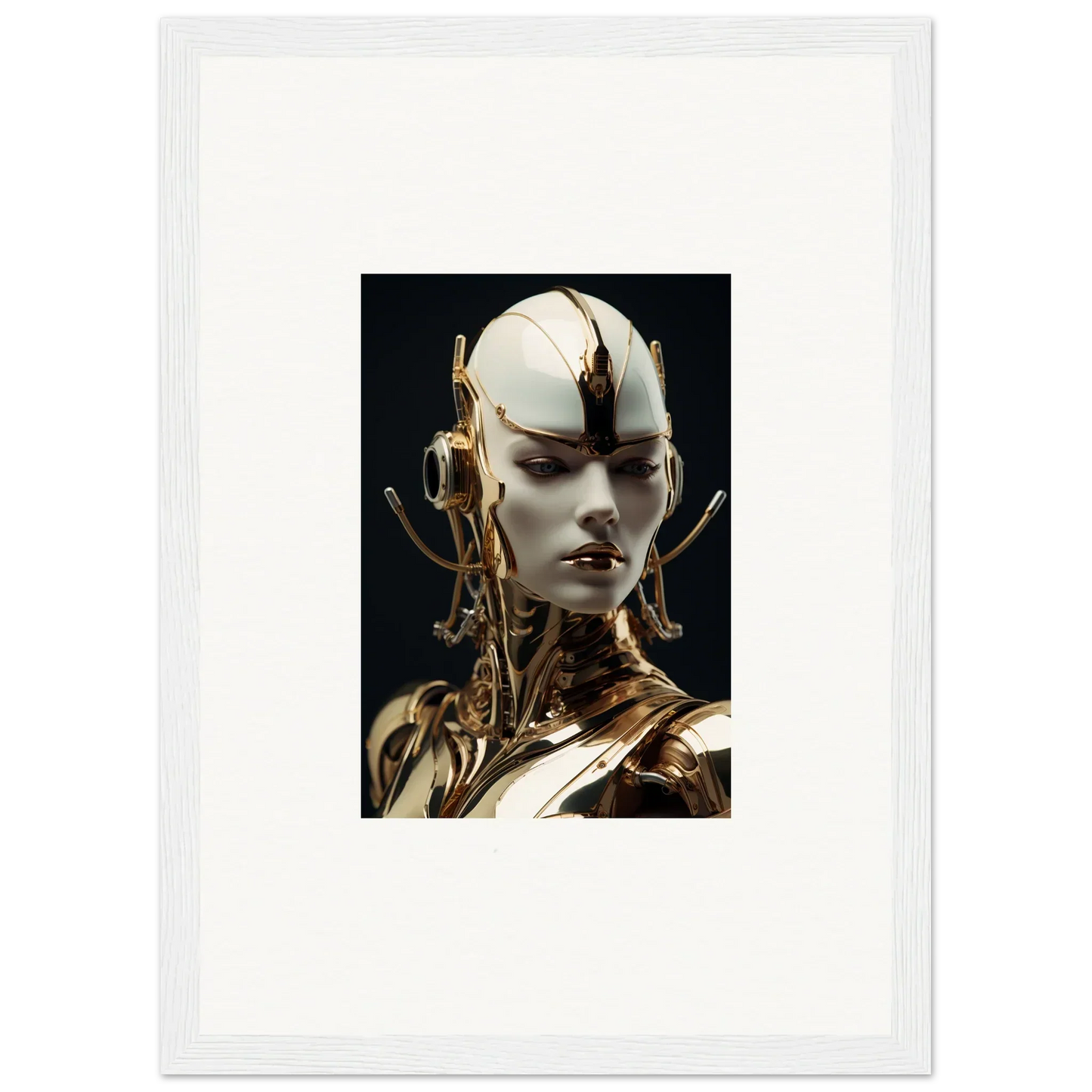 Futuristic humanoid robot in metallic gold and white, perfect for room decoration canvas print