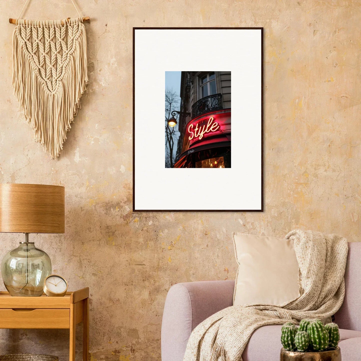 Framed photograph of a neon Style sign for cool room decoration and echo luminescence vibe