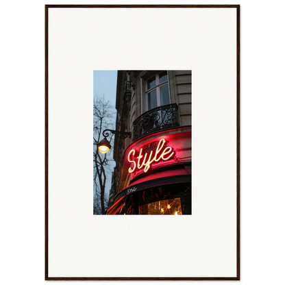 Framed photograph of a neon Style sign for cool room decoration with Echo Luminescence vibe