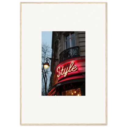 Neon sign saying Style on building, perfect for room decoration with Echo Luminescence vibe