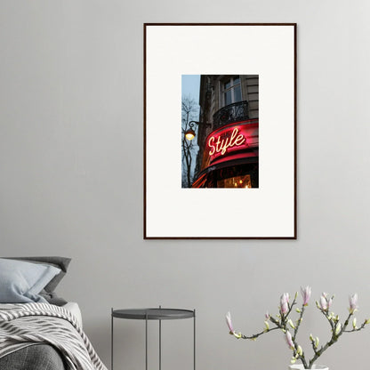 Framed photograph of a neon Style sign for cool room decoration and echo luminescence vibes