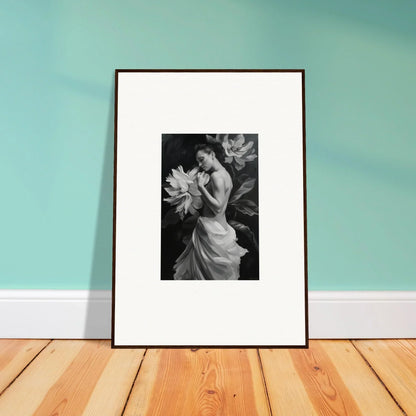 Framed black and white photo of a person with flowers from Delicate Midnight Reverie!