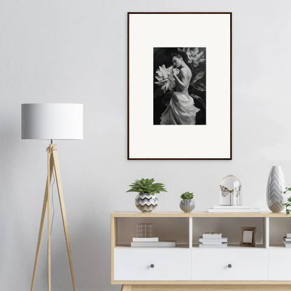 Framed black and white photo of a woman with a flower from Delicate Midnight Reverie