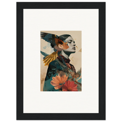 Framed canvas print of a profile portrait with nature elements for stylish room decoration