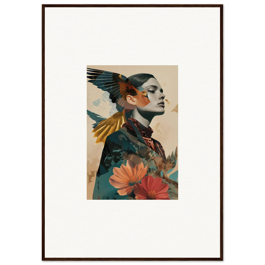 Artistic profile of a woman with colorful birds and flowers for echo vase room decoration