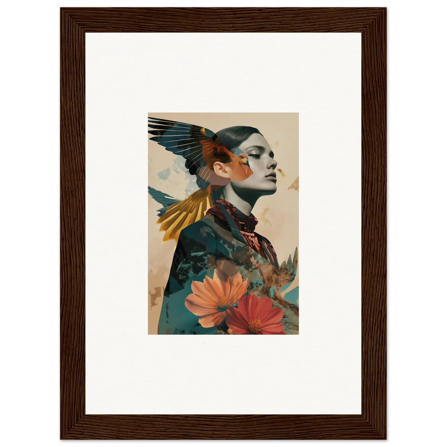 Framed canvas print of a nature-inspired profile portrait for stylish room decoration