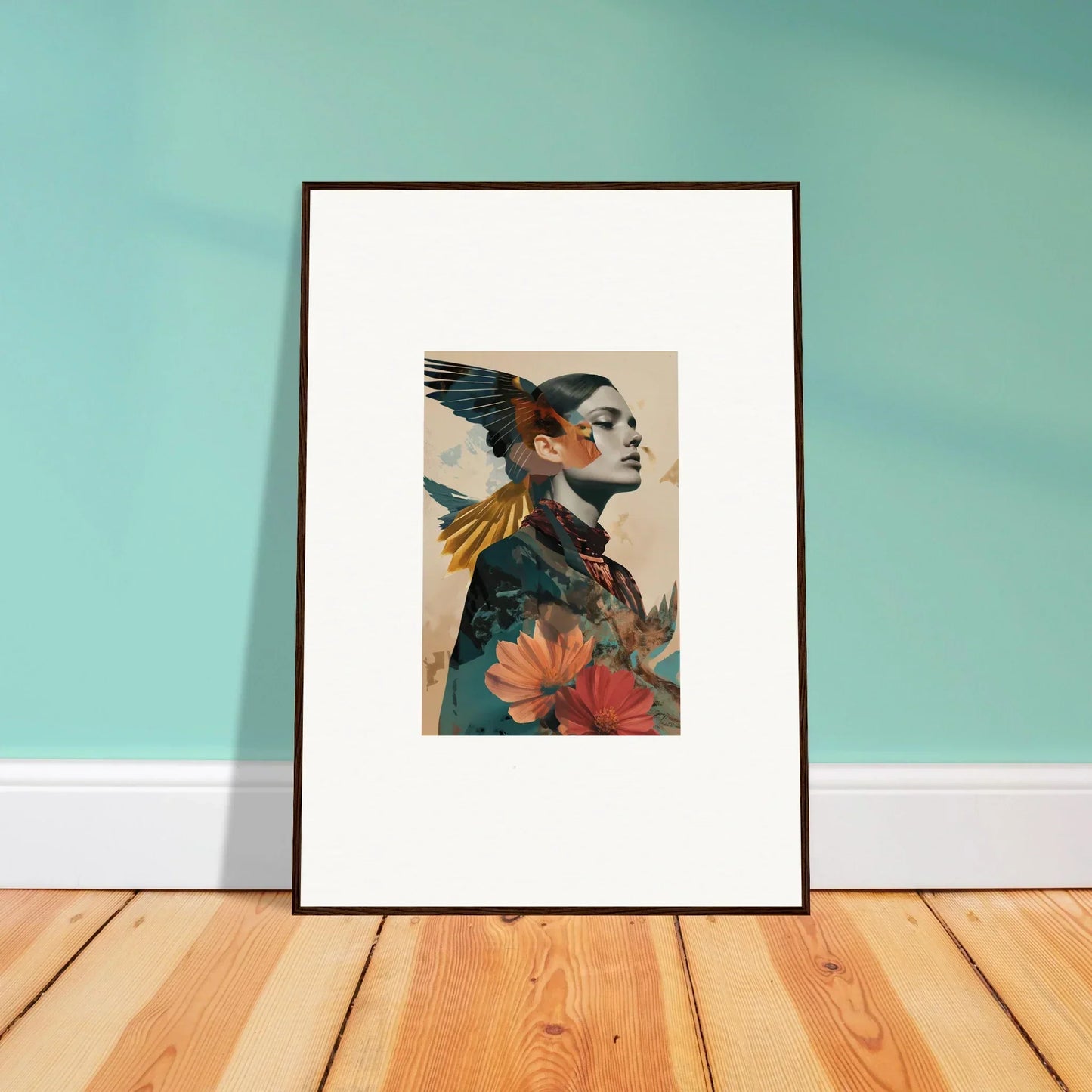 Surreal floral and avian portrait canvas print for stylish room decoration with Echo Vase