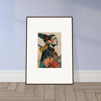 Framed canvas print of a profile portrait with nature elements for room decoration