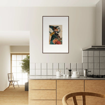 Colorful profile portrait artwork above the Echo Vase for stylish room decoration