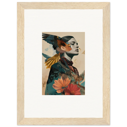 Framed canvas print of a profile portrait with floral elements for room decoration