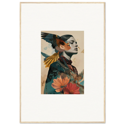 Surreal portrait of a woman with wings and flowers for a dreamy echo vase room decoration