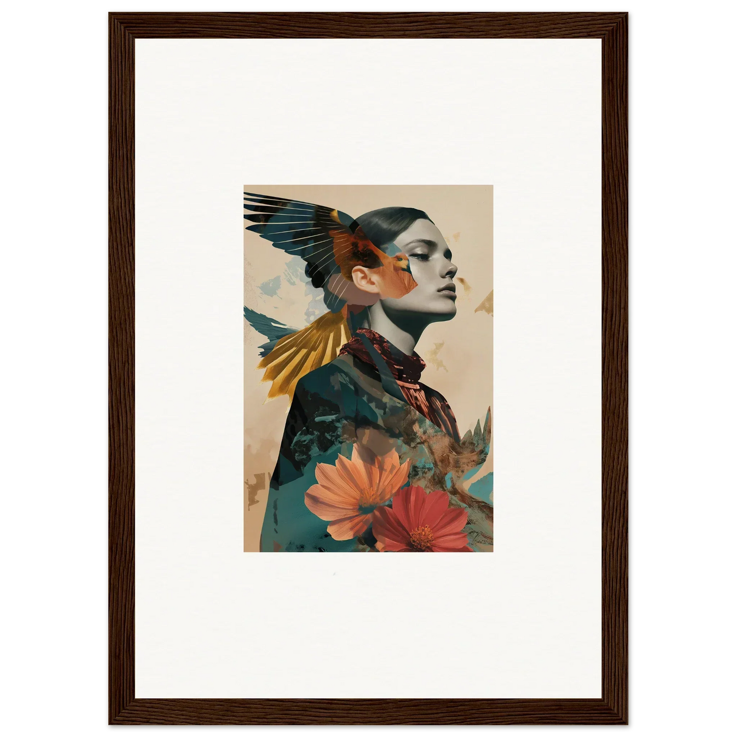 Framed canvas print of a profile portrait with nature, perfect for echo vase room decoration