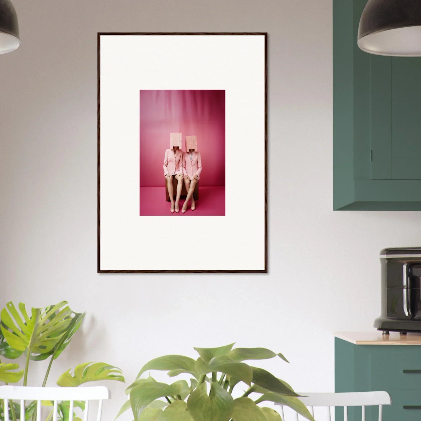 Framed Dimensional Reverie wall art of three pink figures for unique room decoration