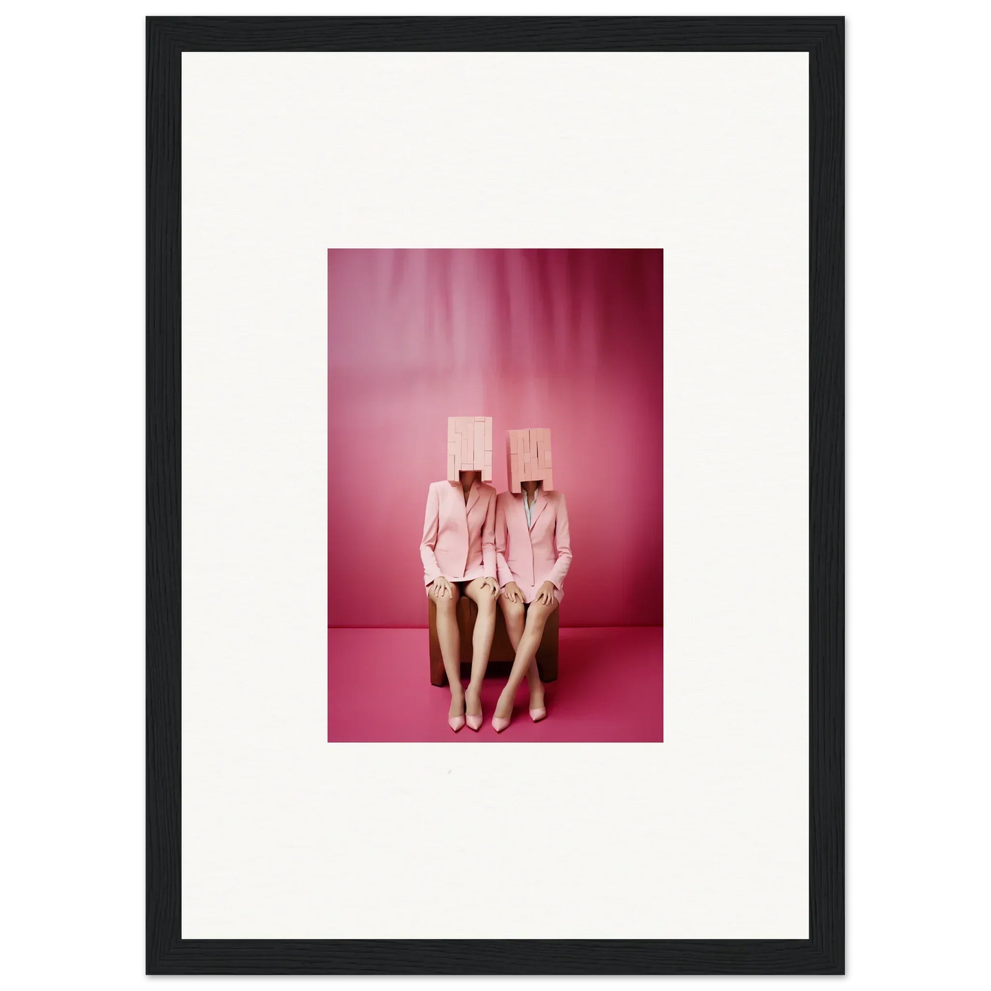 Framed canvas print featuring two figures in pink suits for unique room decoration wall art