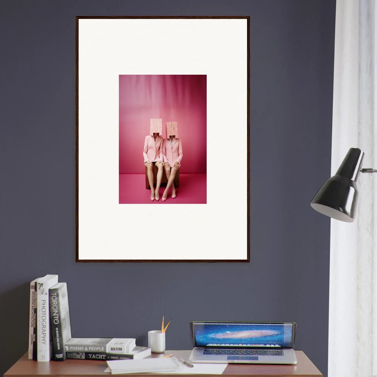 Framed canvas print of three nude figures with wine glasses for stylish room decoration