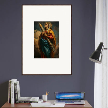 Framed canvas print of a colorful robed figure, perfect for rocketry muse room decoration