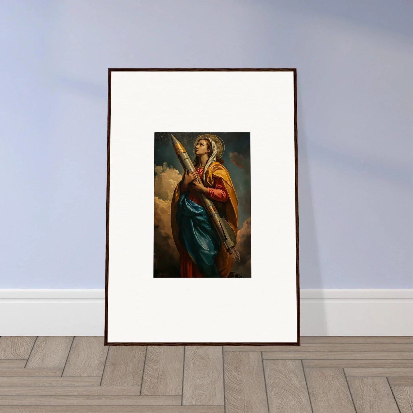 Framed canvas print of a colorful robed figure for stunning room decoration