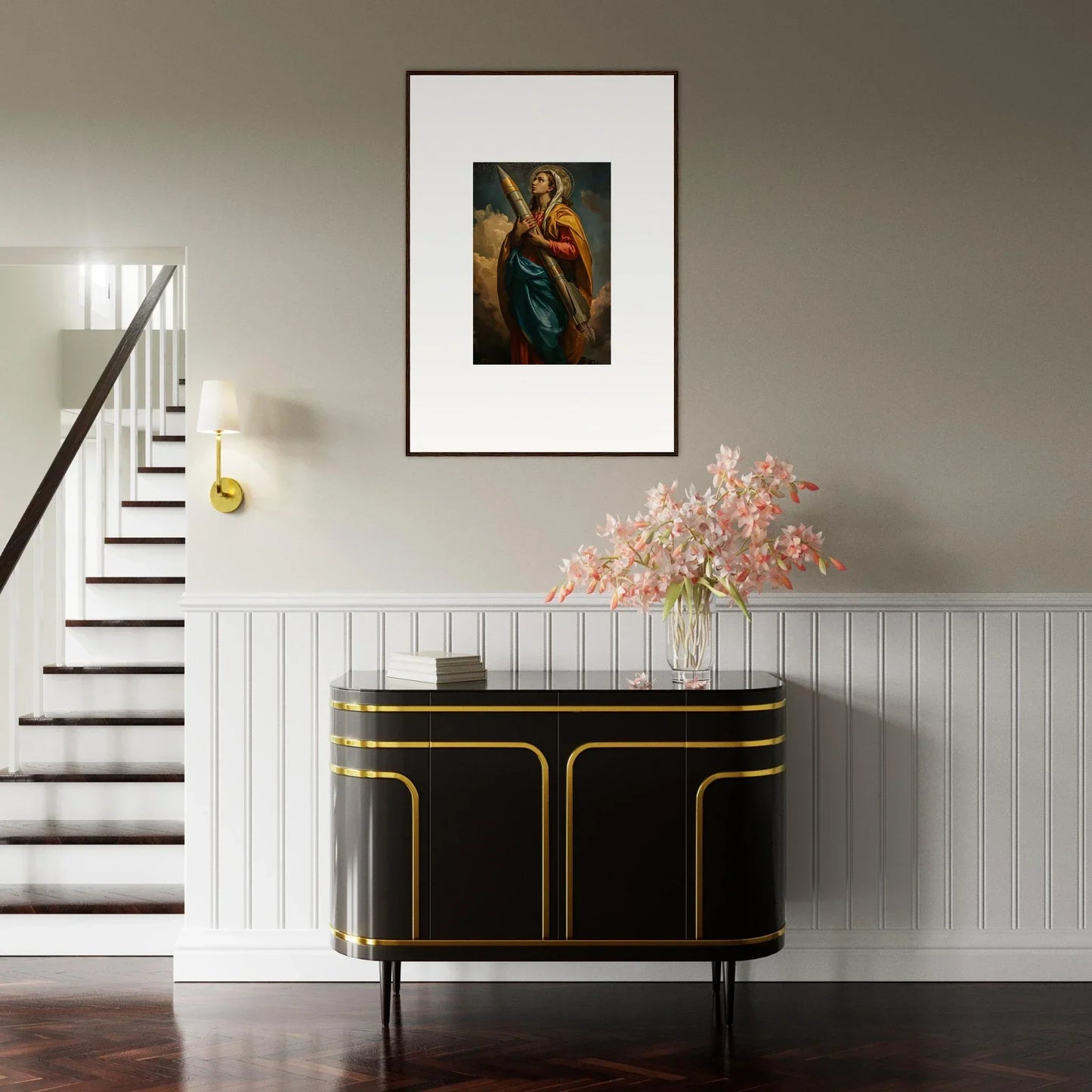 Elegant black and gold sideboard perfect for a Rocketry Muse room decoration