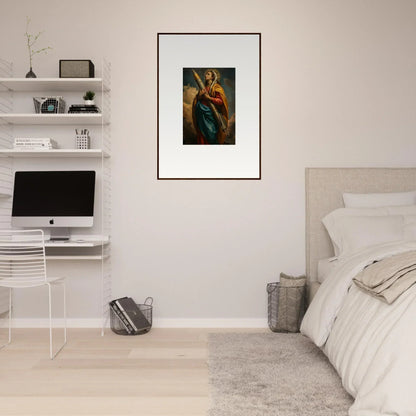 Framed canvas print of the Virgin Mary, a perfect rocketry muse for room decoration