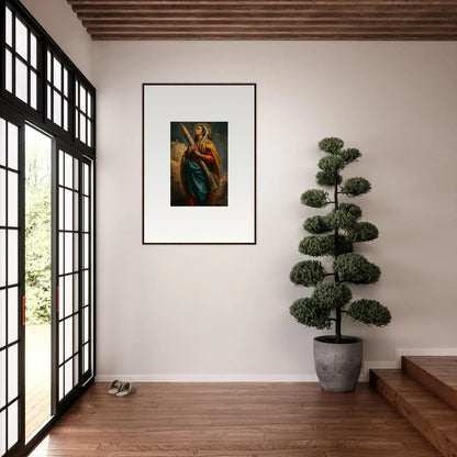 Framed canvas print of a rocketry muse in colorful robes, perfect for room decoration