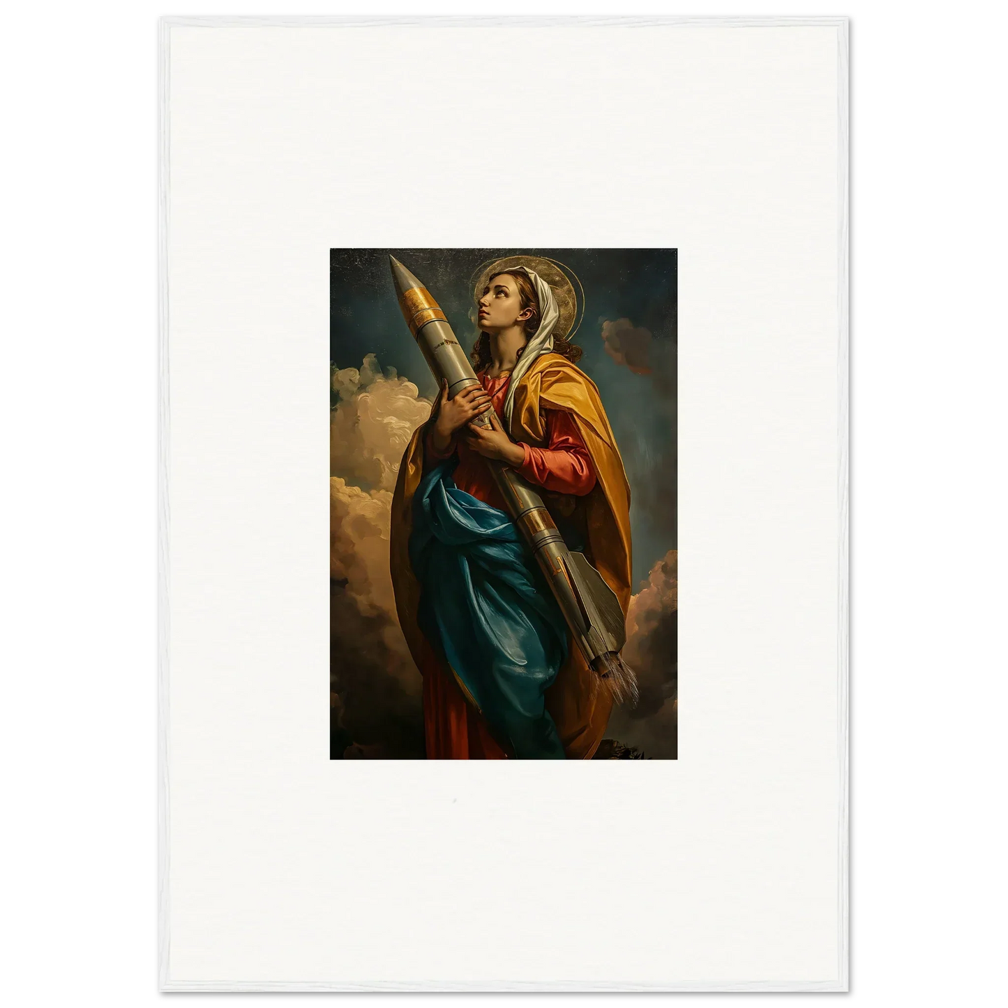 Classical painting of a female robed figure with cross, perfect for your room decoration as a canvas print